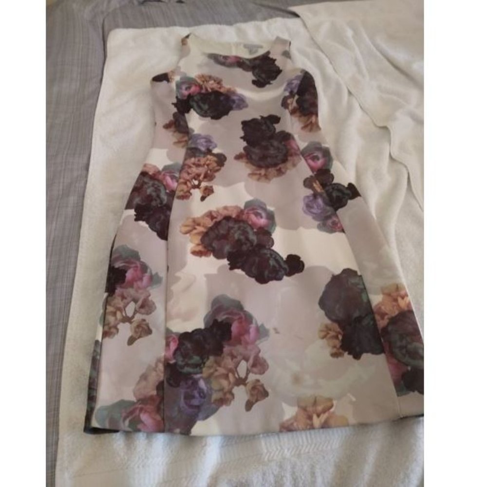 Enfocus Women's Sleeveless  white floral sheath Dress US 8